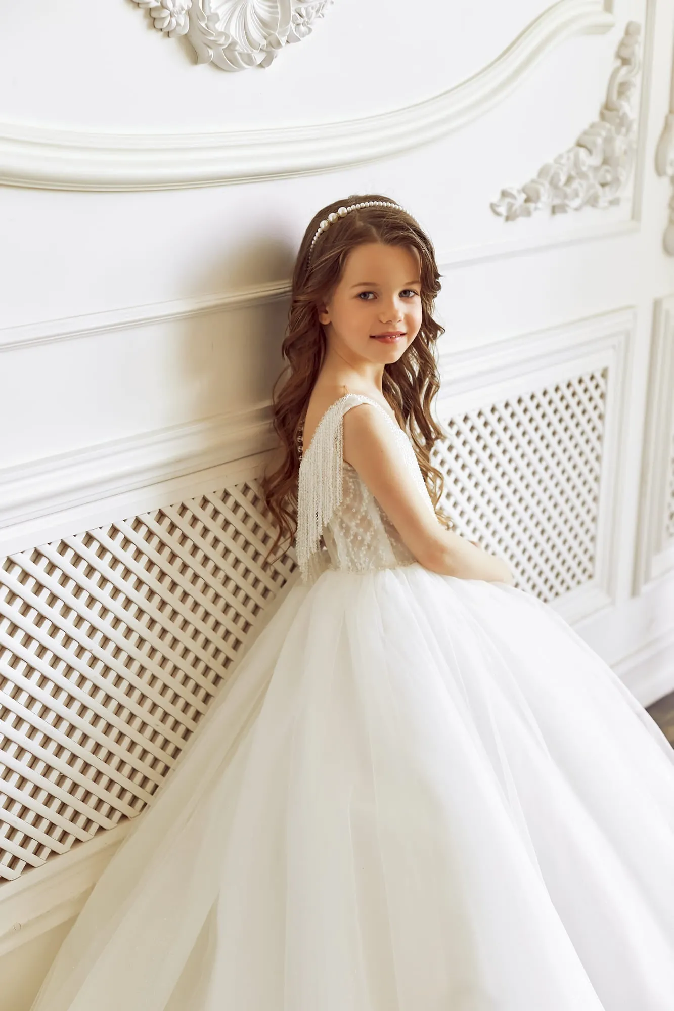 Girls Tutu Dress with Beaded Fringe Neckline