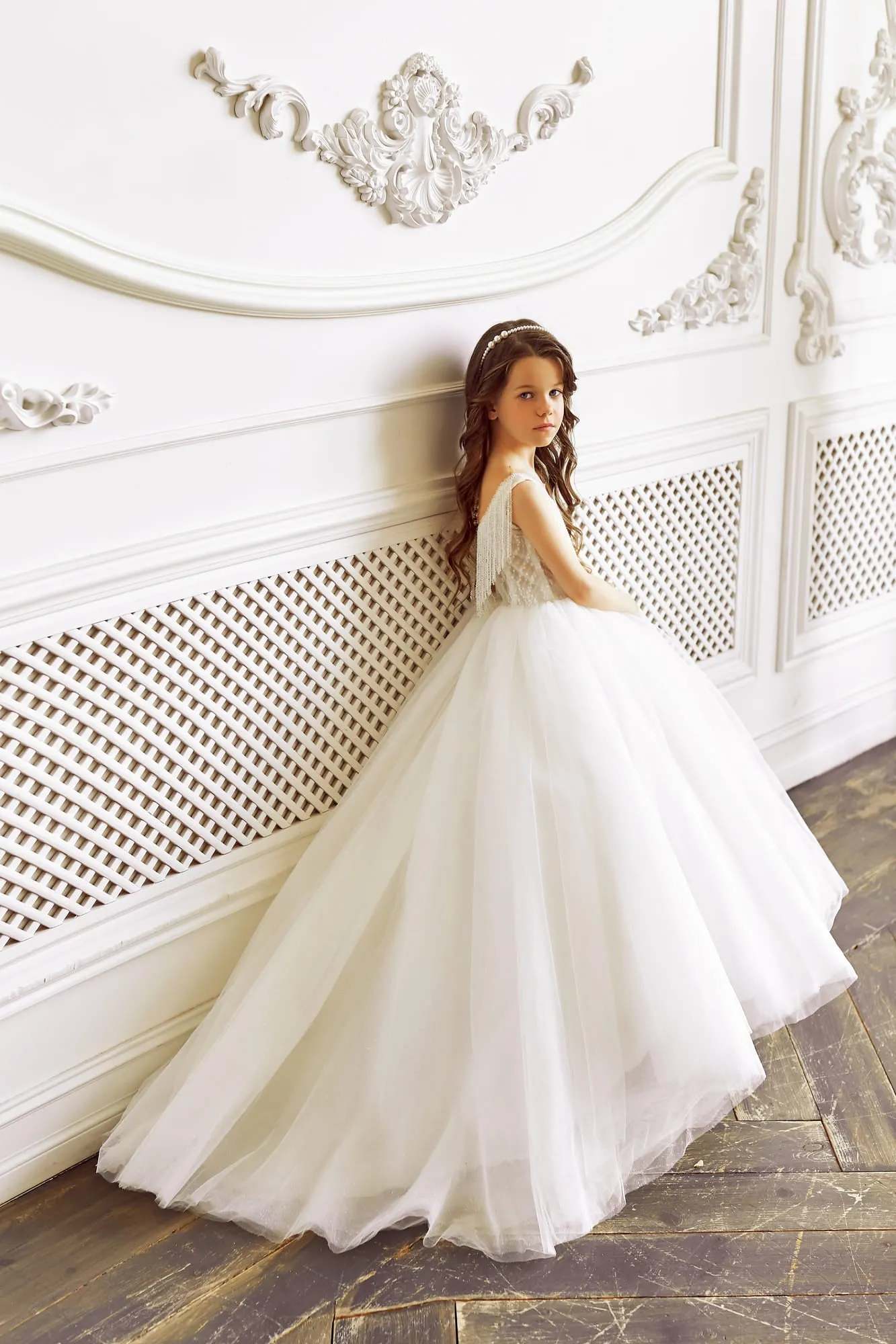 Girls Tutu Dress with Beaded Fringe Neckline