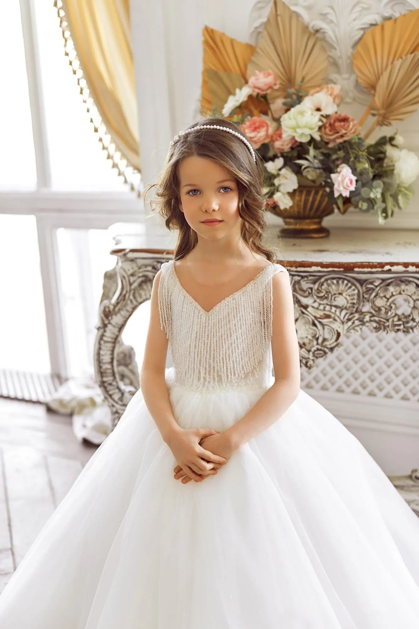 Girls Tutu Dress with Beaded Fringe Neckline