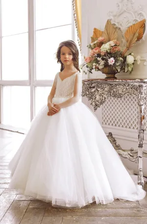 Girls Tutu Dress with Beaded Fringe Neckline