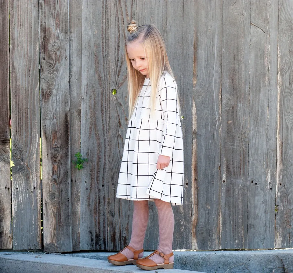 Girls White Grid Dress 18 M to 5T
