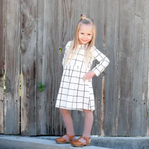 Girls White Grid Dress 18 M to 5T