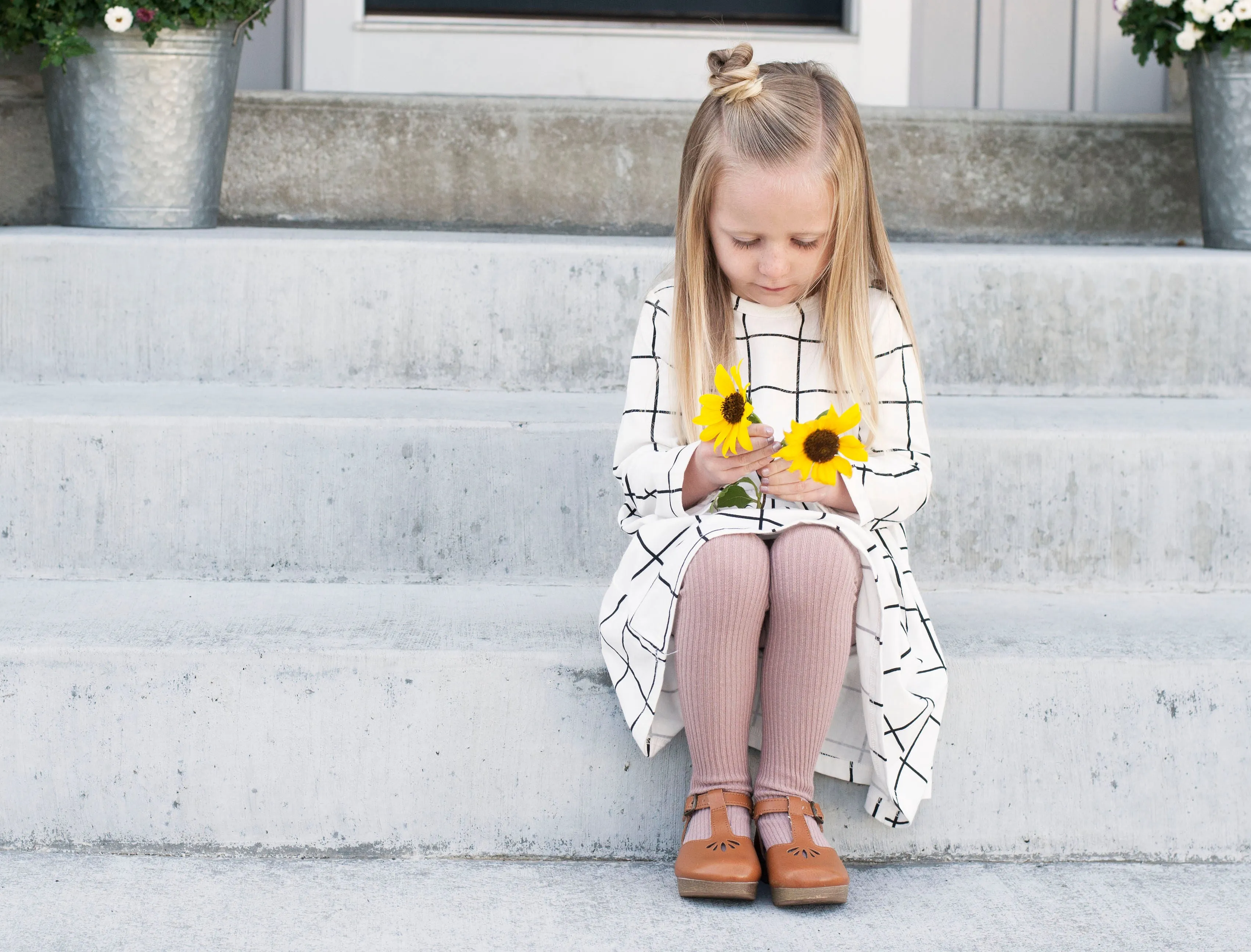 Girls White Grid Dress 18 M to 5T