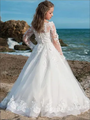 Girls White Lace Flower Communion Gown