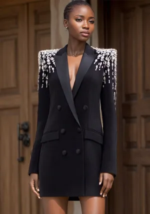 Glamorous V-Neck Beaded Diamond Blazer Dress