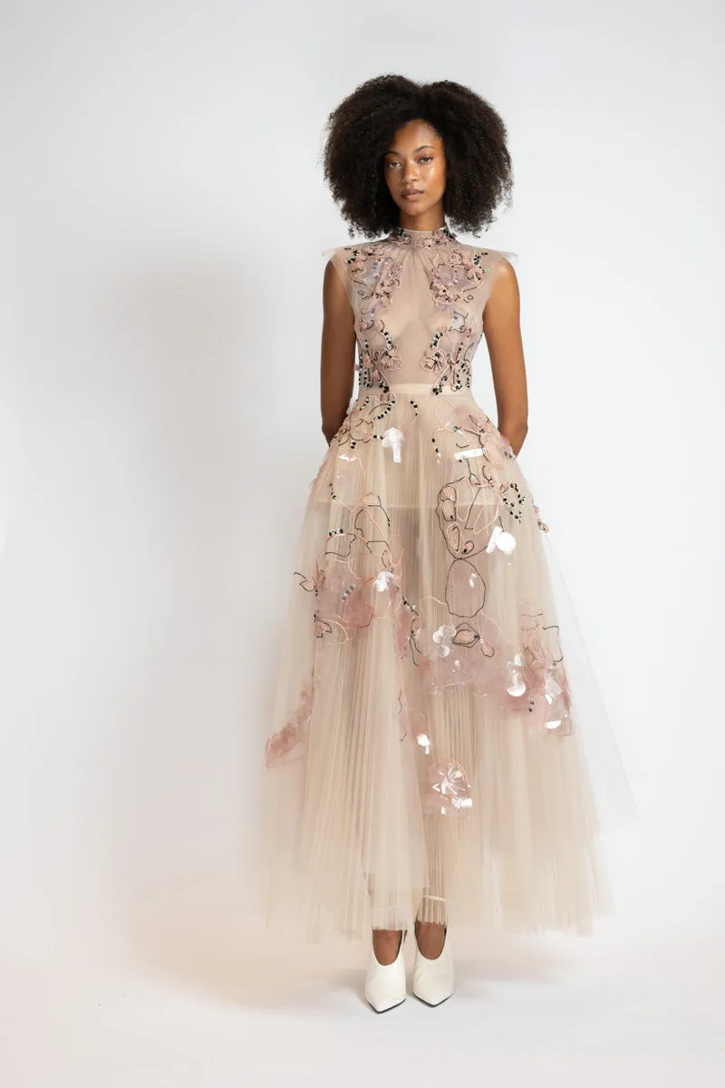 Glass Petal Embroidered Blush Tulle Ballet Dress