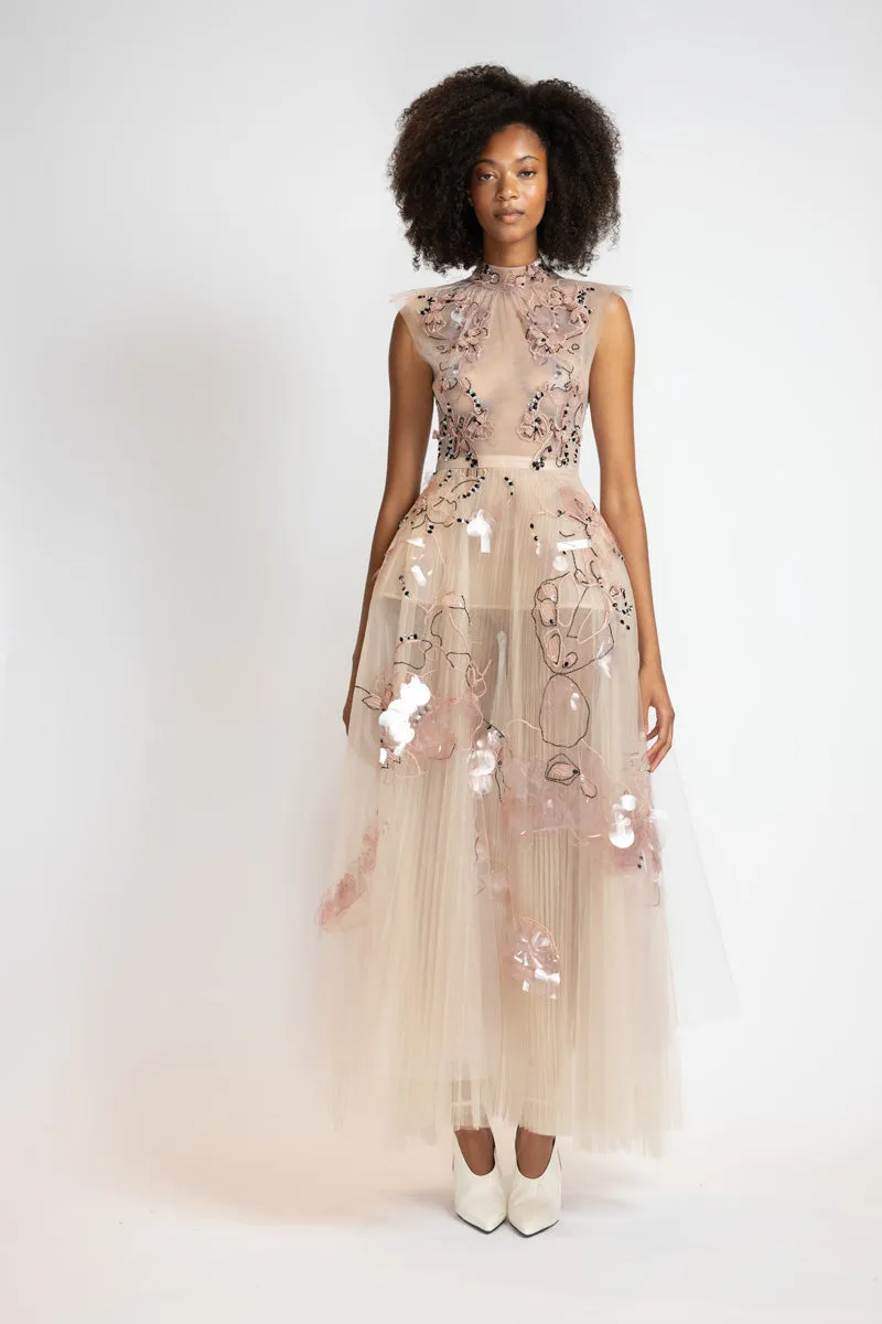 Glass Petal Embroidered Blush Tulle Ballet Dress