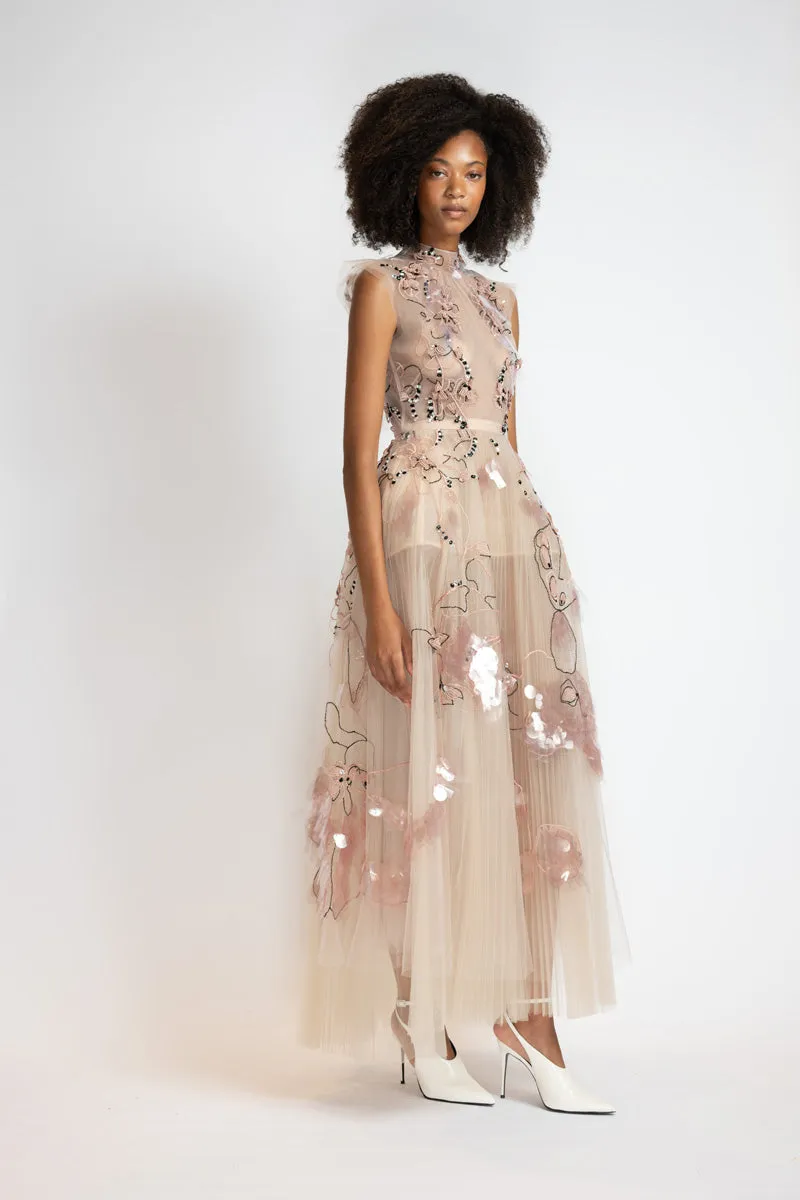 Glass Petal Embroidered Blush Tulle Ballet Dress