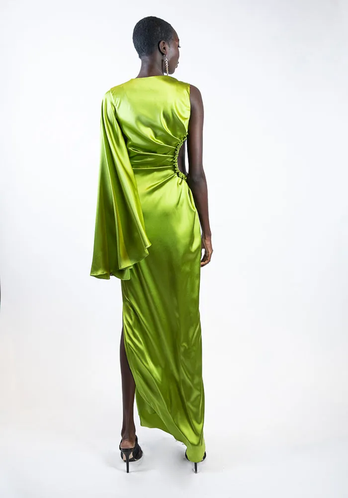 Glowing Green One Sleeved Cut-Out Gown