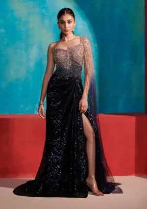 Gold Blue Amber Saree Gown
