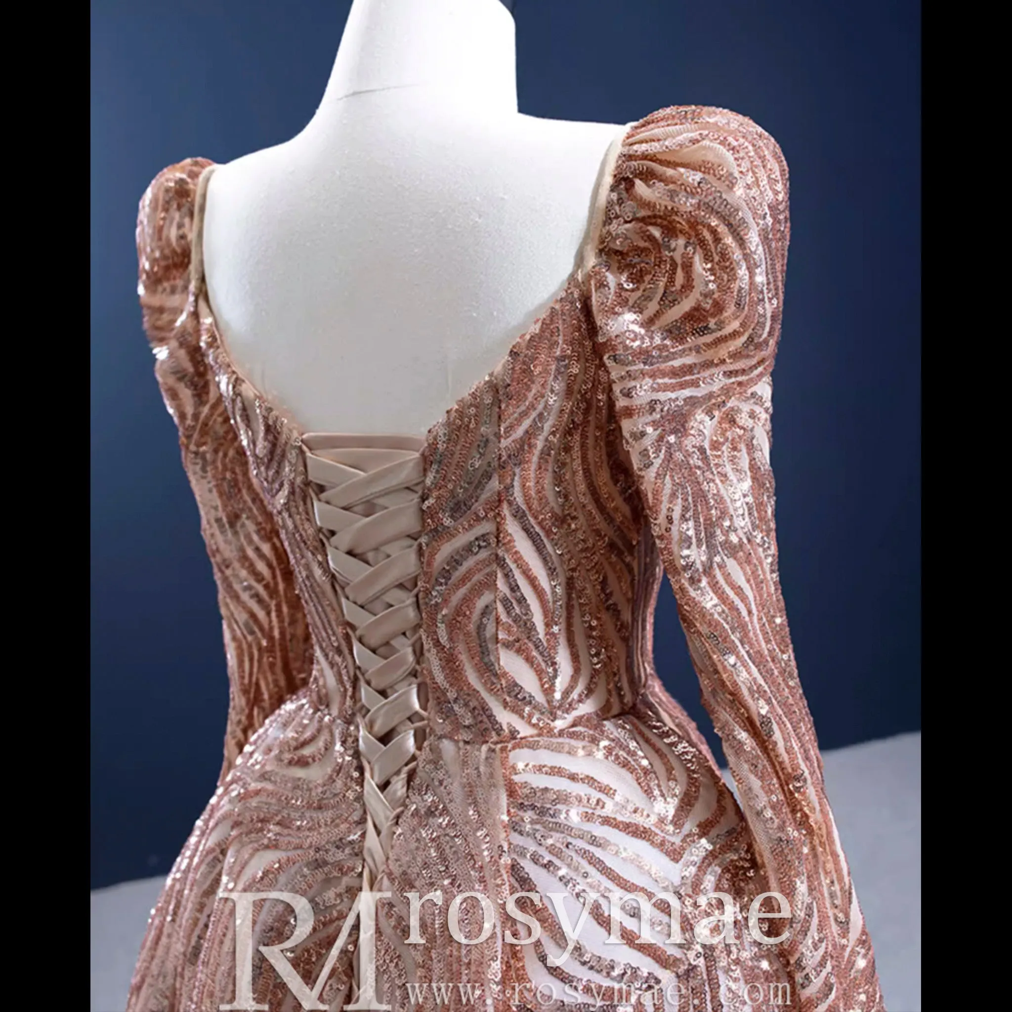 Gold Mermaid Luxury Long Sleeve Evening Dresses Gown Leg Slit