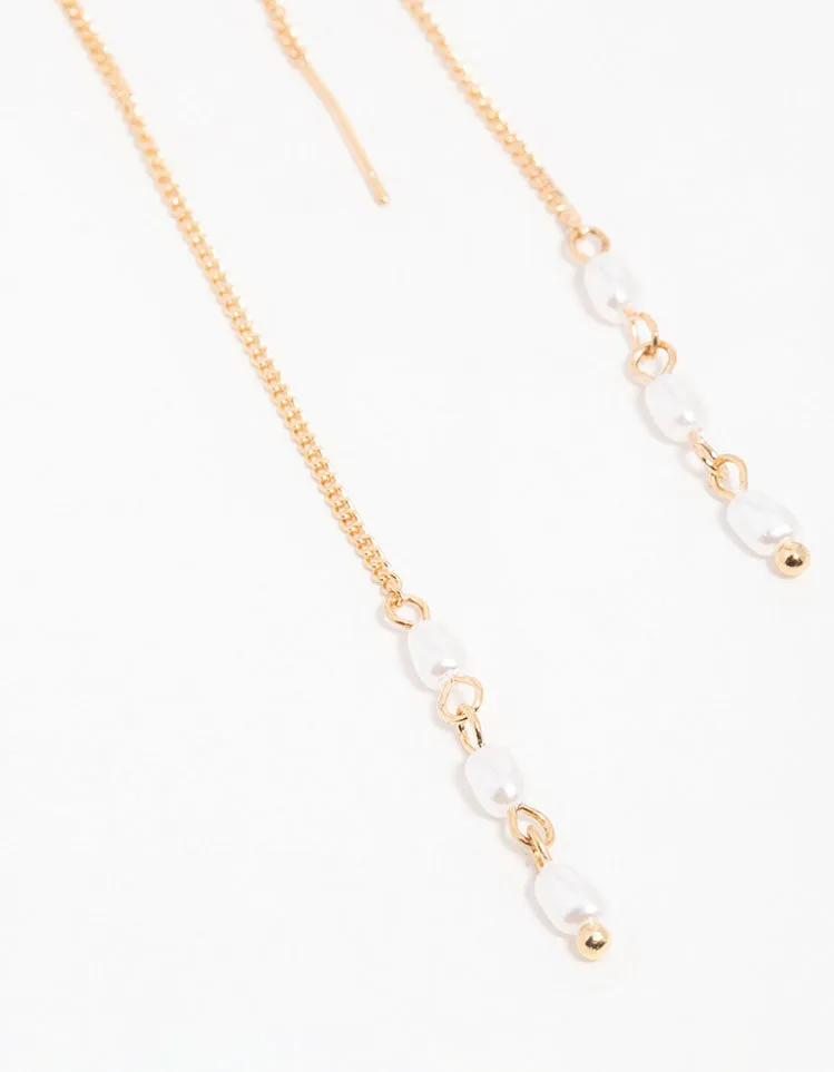 Gold Pearl Beaded Threader Earrings
