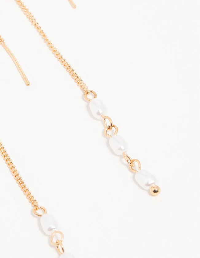 Gold Pearl Beaded Threader Earrings