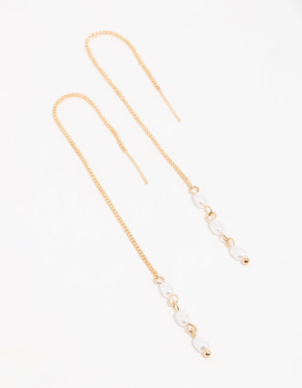 Gold Pearl Beaded Threader Earrings