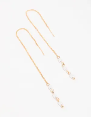 Gold Pearl Beaded Threader Earrings