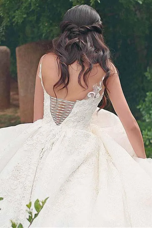 Gorgeous Ball Gown V-neck Lace Appliques Wedding Dresses, Bridal Gown, MW770
