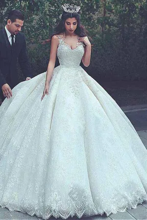 Gorgeous Ball Gown V-neck Lace Appliques Wedding Dresses, Bridal Gown, MW770