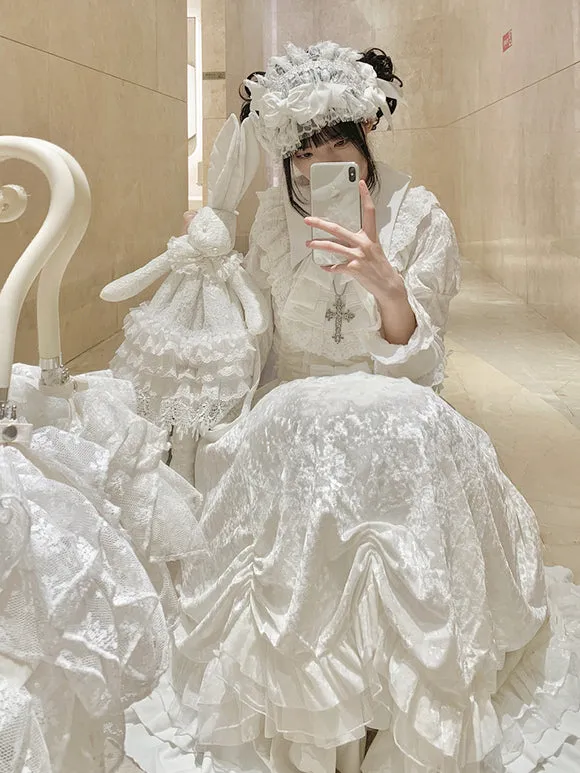 Gothic Lolita Dresses Victorian Goth Lolita Long Sleeves White Black Lace Bows