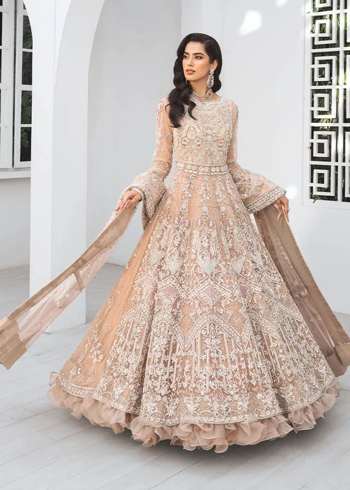 Gown  Style Silver Peach Pakistani Bridal Dress