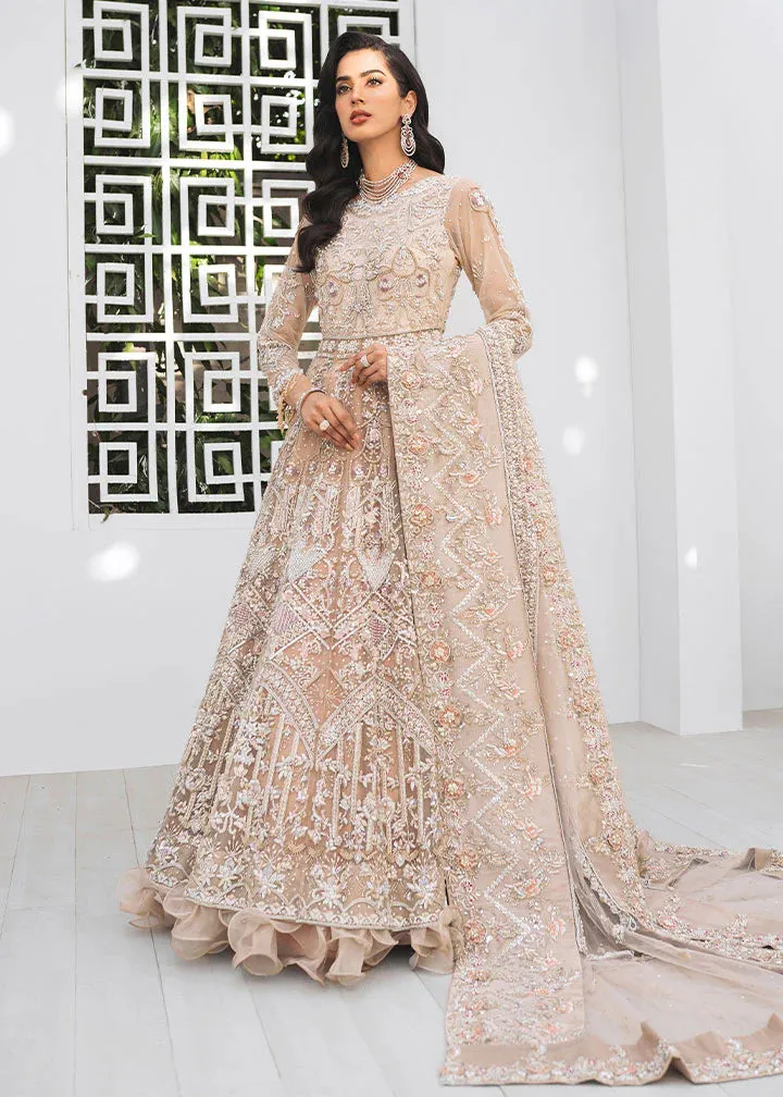 Gown  Style Silver Peach Pakistani Bridal Dress