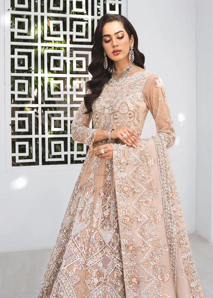 Gown  Style Silver Peach Pakistani Bridal Dress