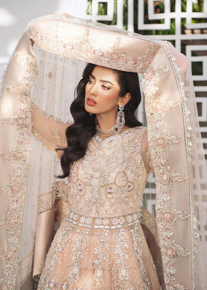 Gown  Style Silver Peach Pakistani Bridal Dress