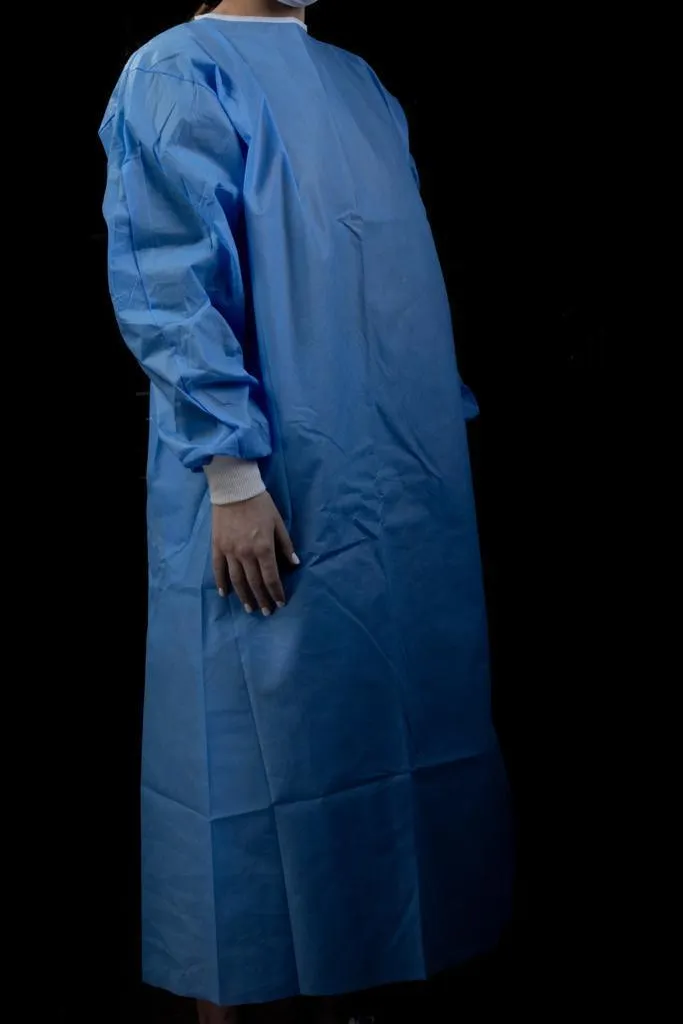 Gowns - Dental Medical Latex Free Disposable Isolation Gowns Knit Cuff Non Woven | Fluid Resistant (30 Gowns/5 Packs, Blue)