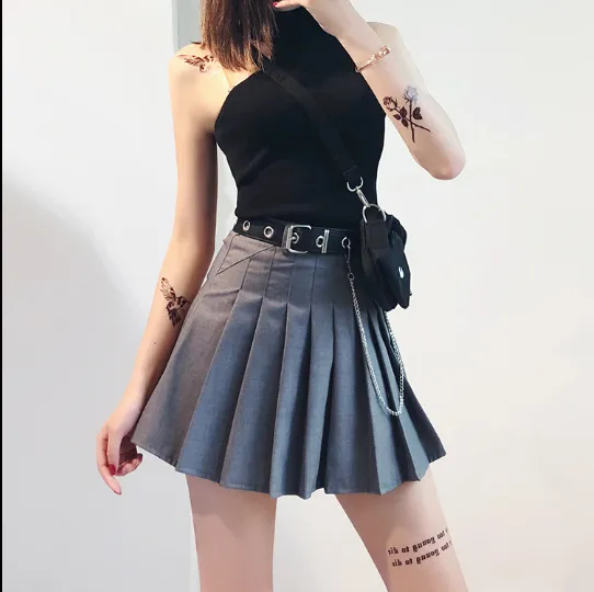 Gray high waist pleated skirt KF50127