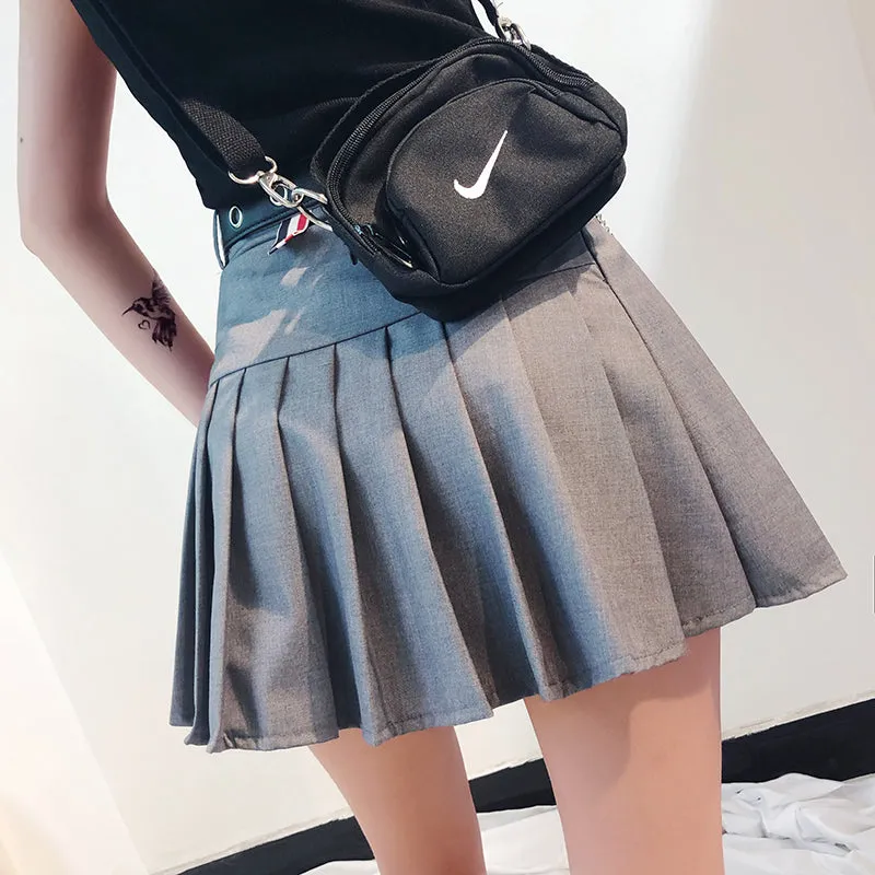 Gray high waist pleated skirt KF50127