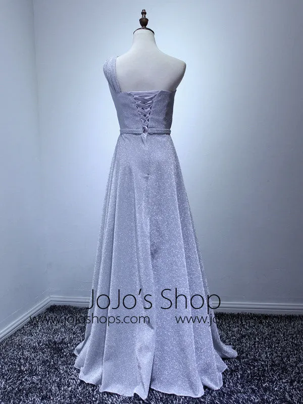 Gray One Shoulder Grecian Bridesmaid Dress