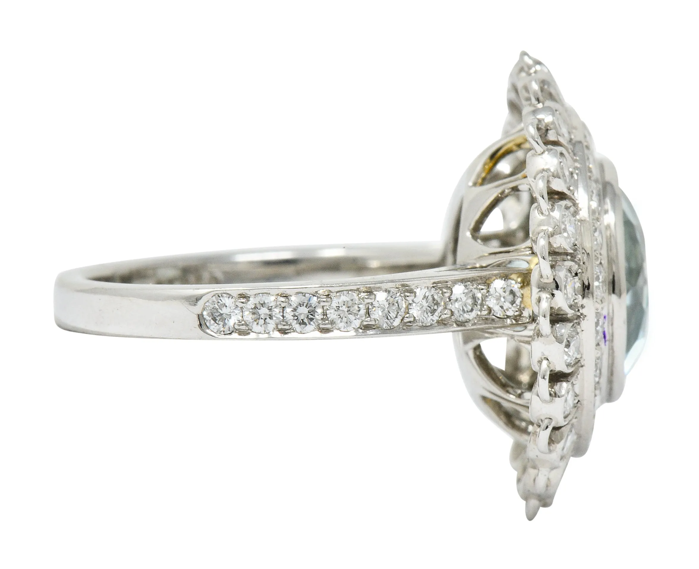Green Beryl Diamond Platinum Floral Cluster Statement Ring