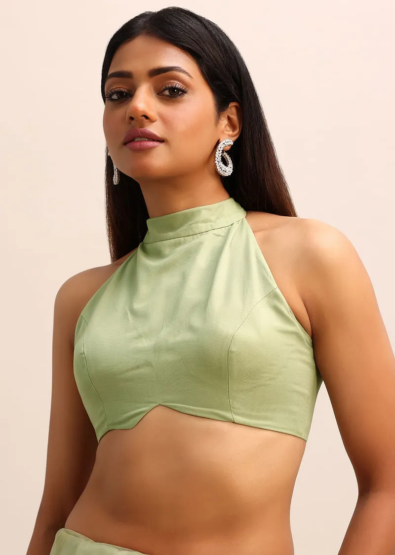 Green Organza Cutdana Saree