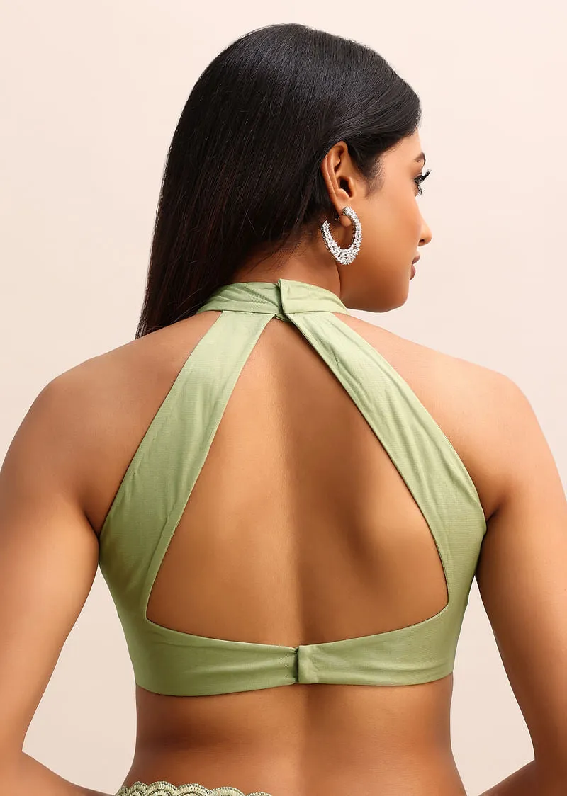 Green Organza Cutdana Saree