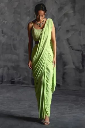 Green Saree & Embellished Blouse