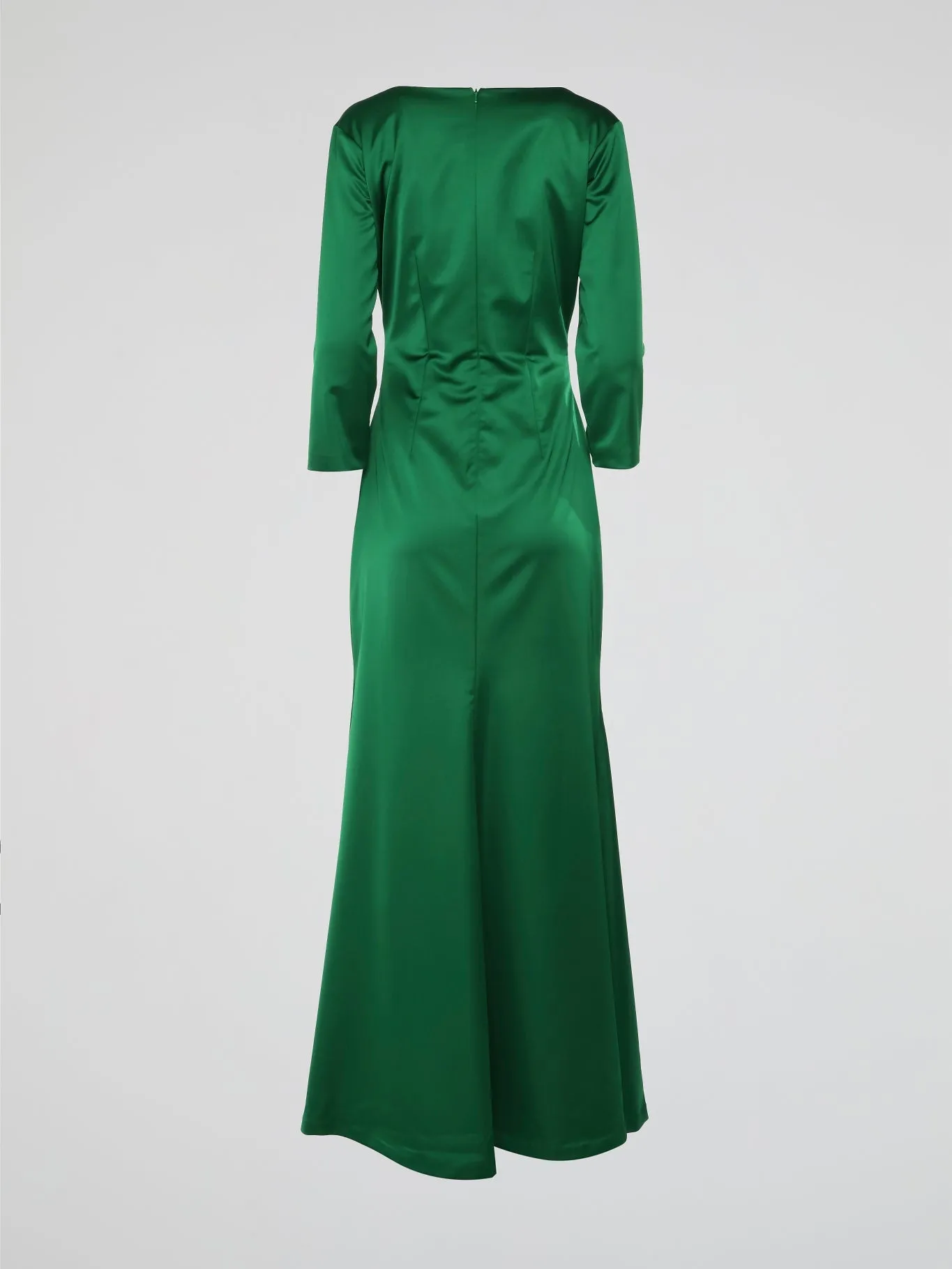 Green V-Neck Long Sleeve Evening Dress