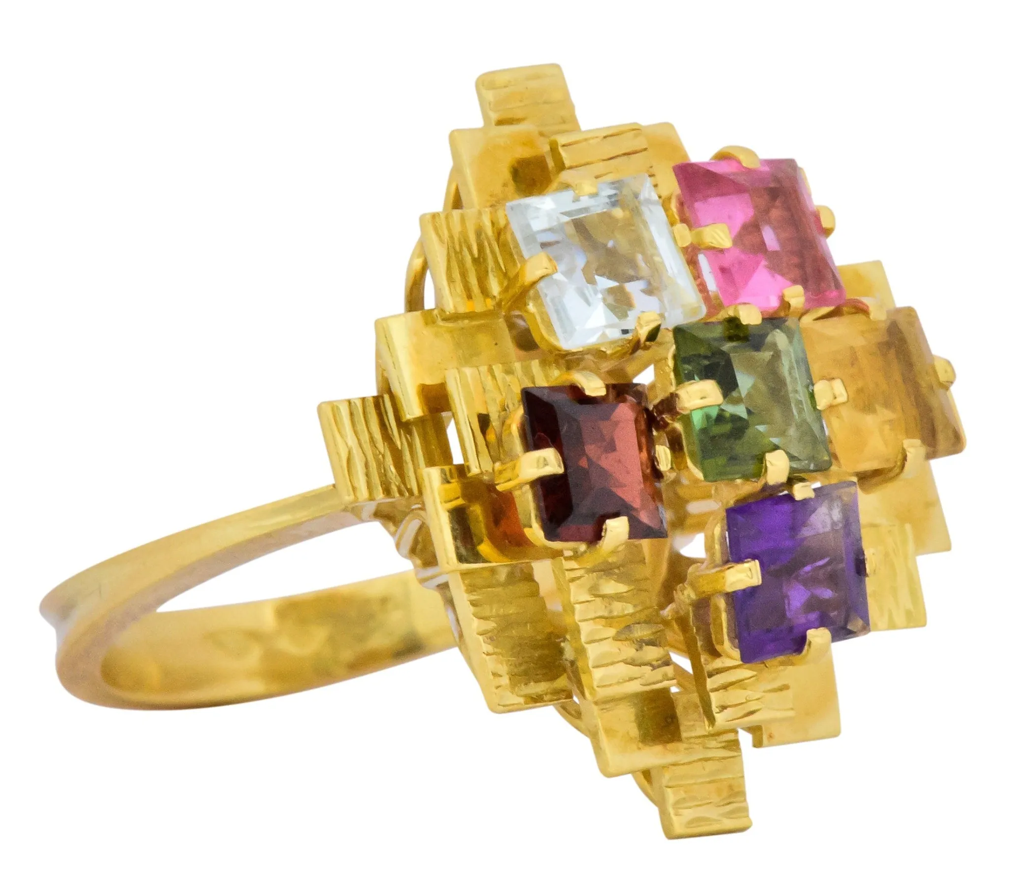 H. Stern 4.35 CTW Multi-Gem Tourmaline Amethyst Citrine Garnet 18 Karat Gold Cocktail Ring