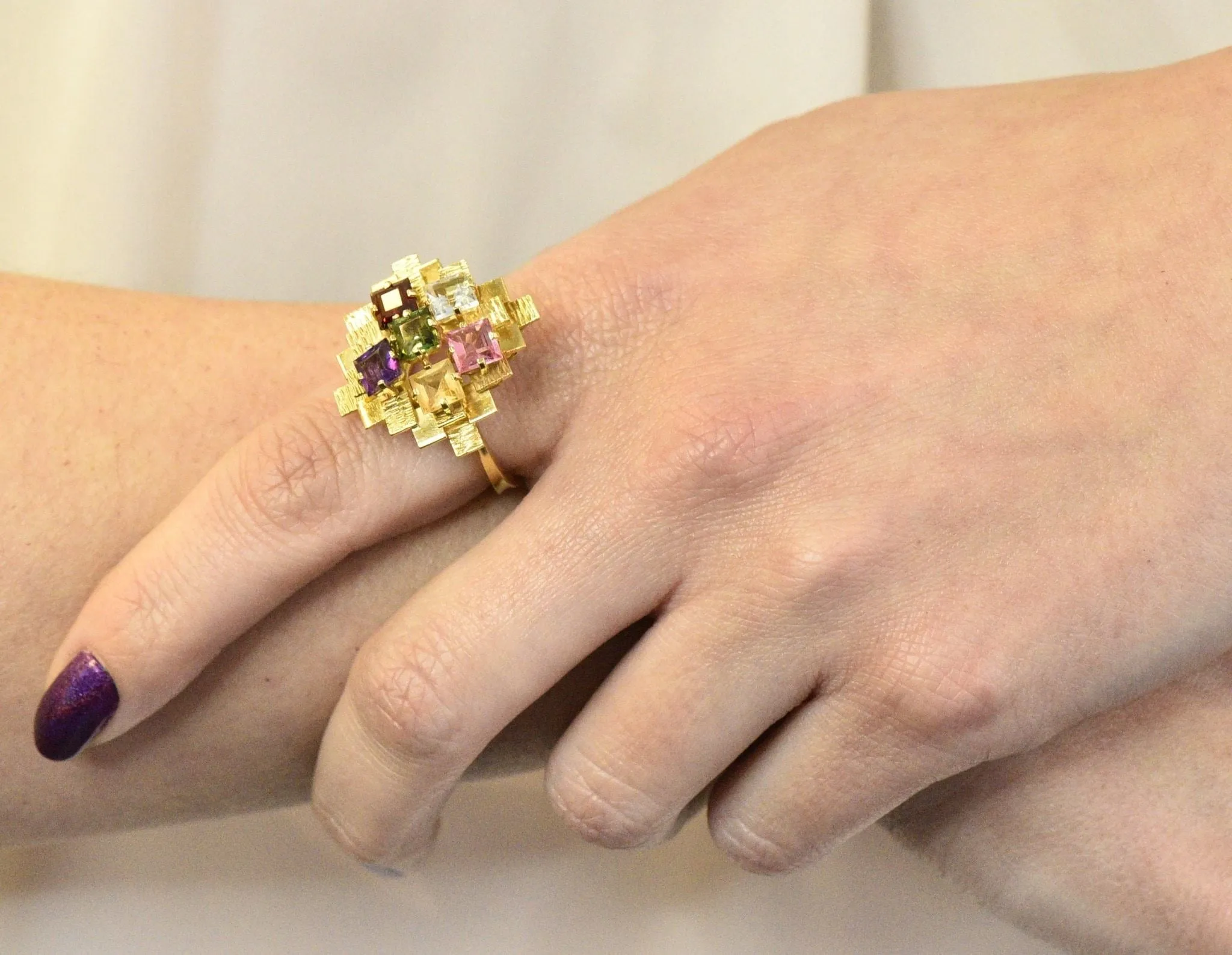 H. Stern 4.35 CTW Multi-Gem Tourmaline Amethyst Citrine Garnet 18 Karat Gold Cocktail Ring