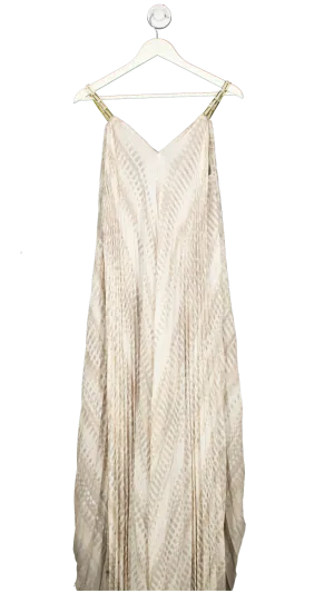 Halston Heritage Beige Chain Strap Pleated Maxi Dress UK XS