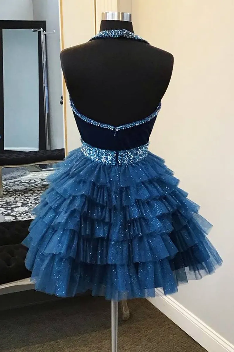 Halter Multi-LayeTulle Homecoming Dresses