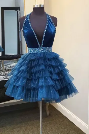 Halter Multi-LayeTulle Homecoming Dresses