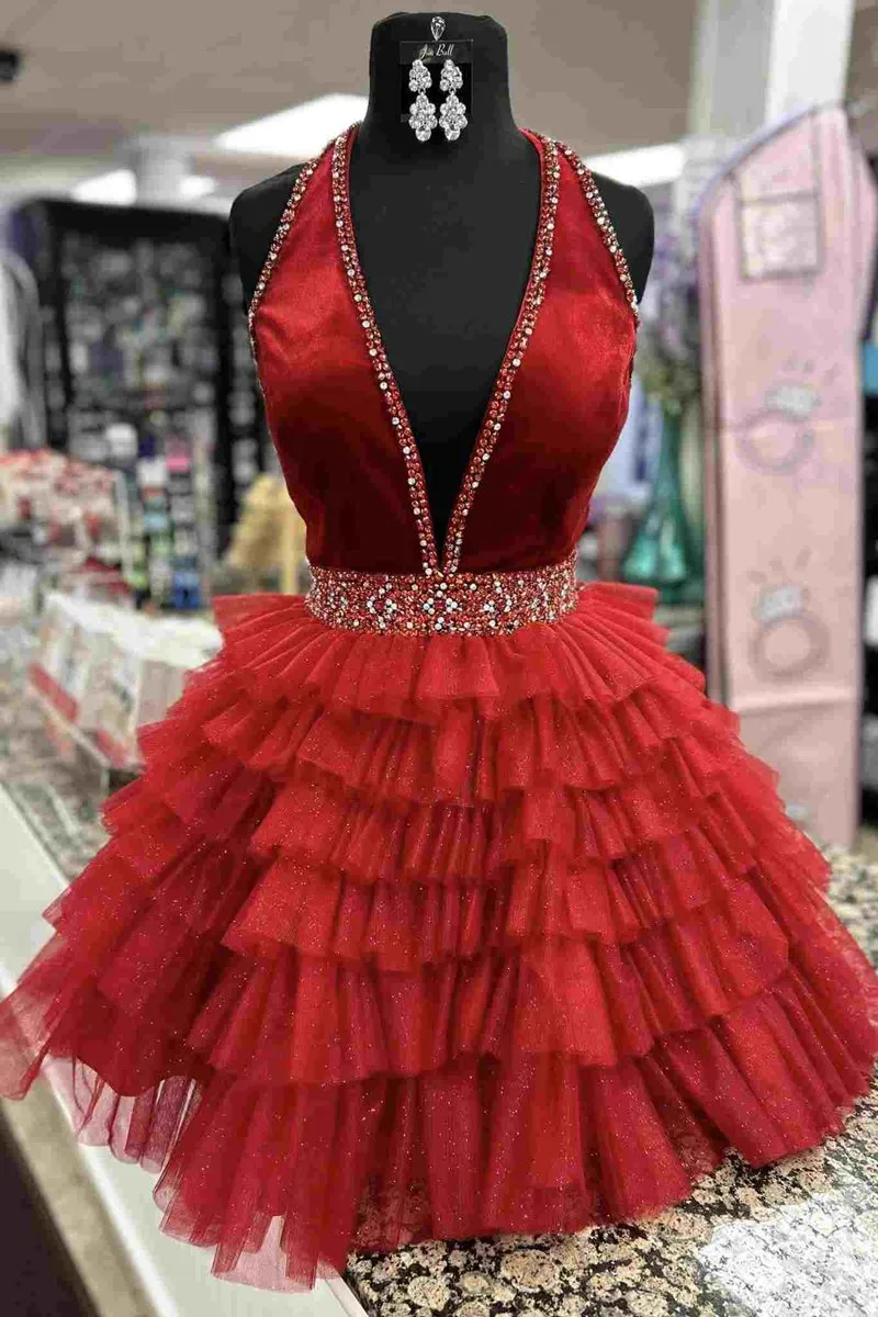 Halter Multi-LayeTulle Homecoming Dresses