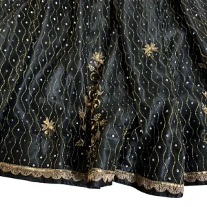 Handmade Vintage Black Maxi Skirt Beaded Embroidered Overlay Formal Boho Gothic