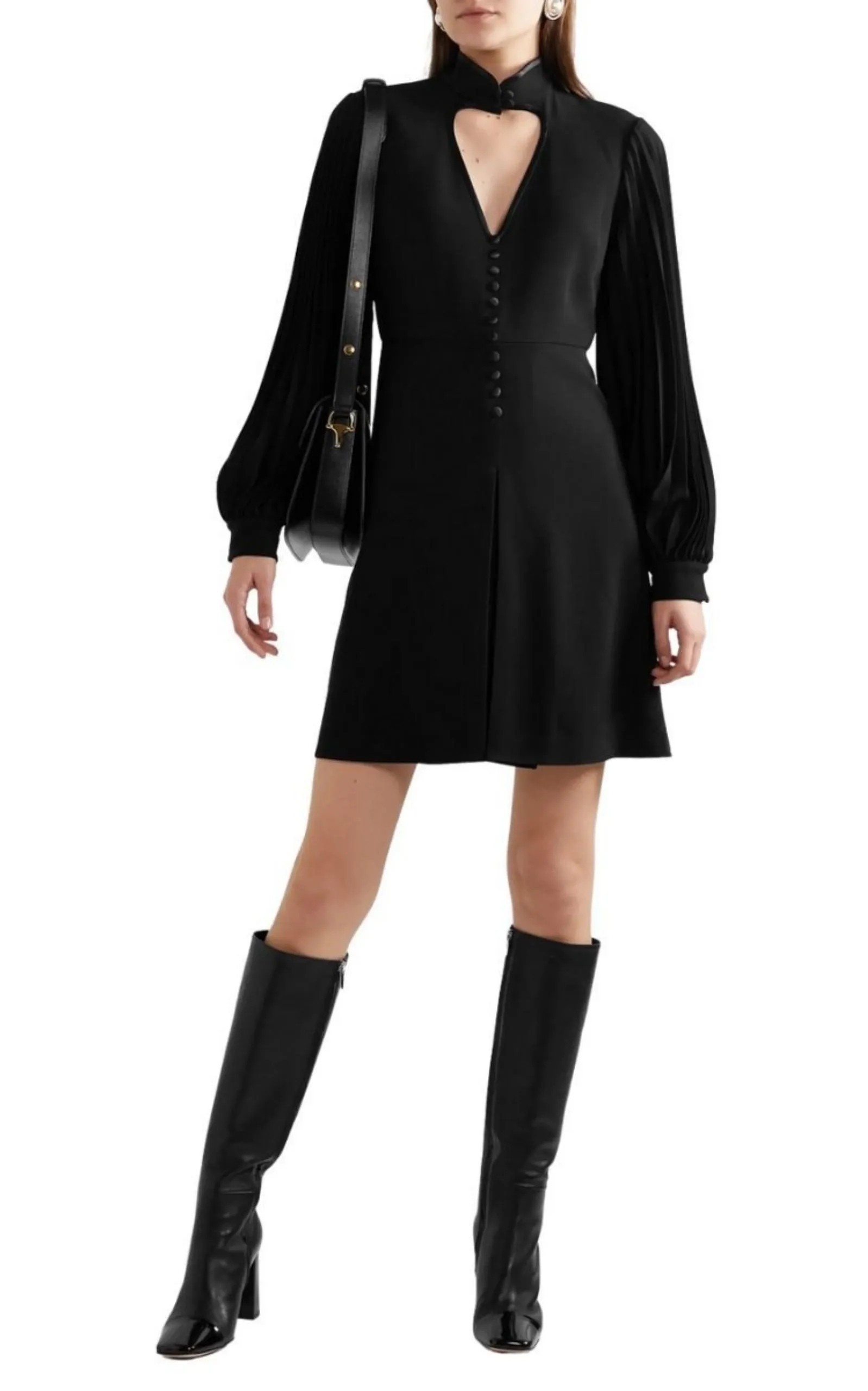 Heart Cutout Pleated Crepe Dress