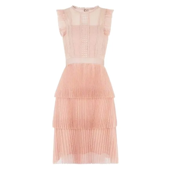 HEARTLOOM Anthro Lace Tiered Dress Dusty Rose Pink XS 0 2 NWOT