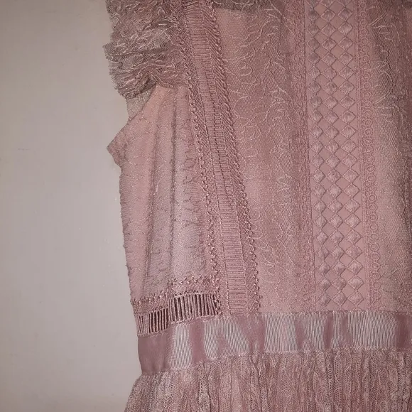 HEARTLOOM Anthro Lace Tiered Dress Dusty Rose Pink XS 0 2 NWOT