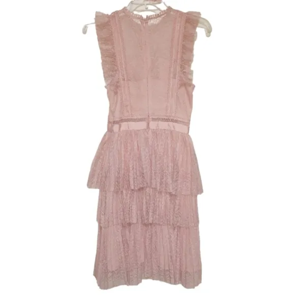 HEARTLOOM Anthro Lace Tiered Dress Dusty Rose Pink XS 0 2 NWOT
