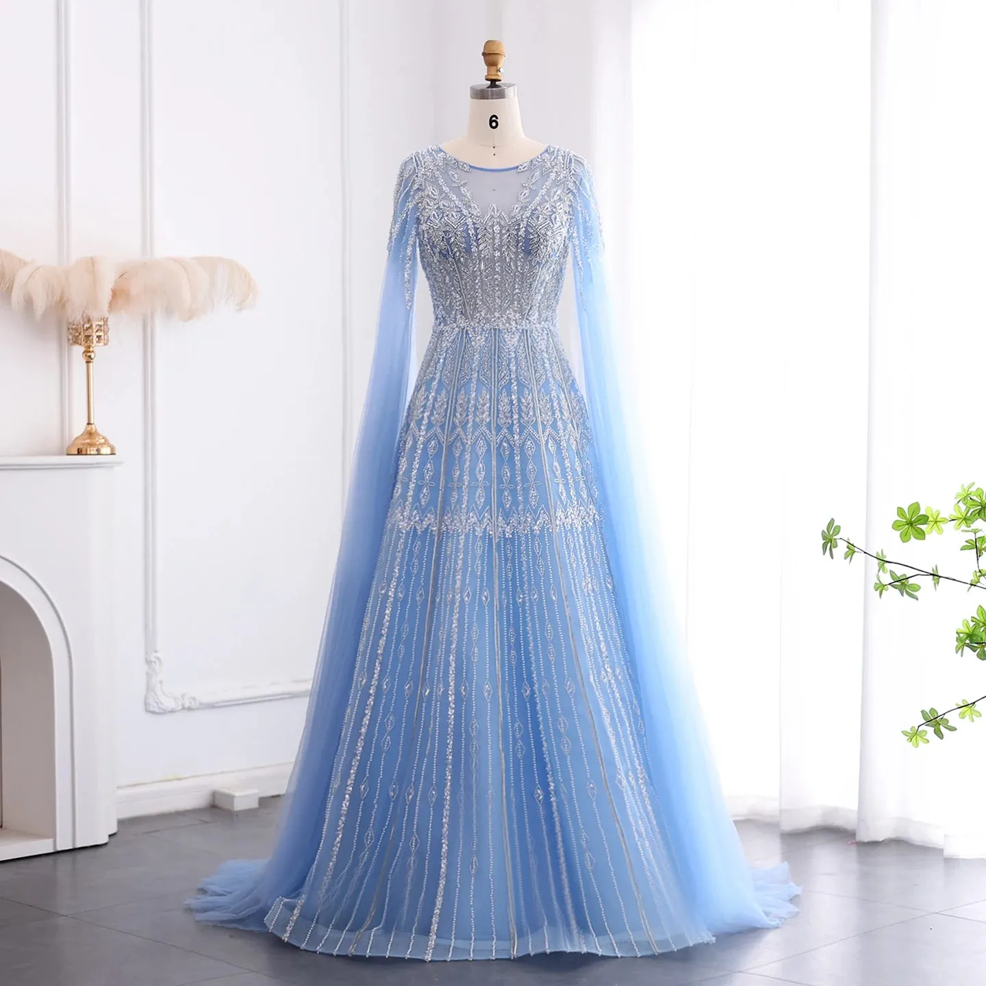 HELEN Luxury Evening Dress with Cape Sleeves