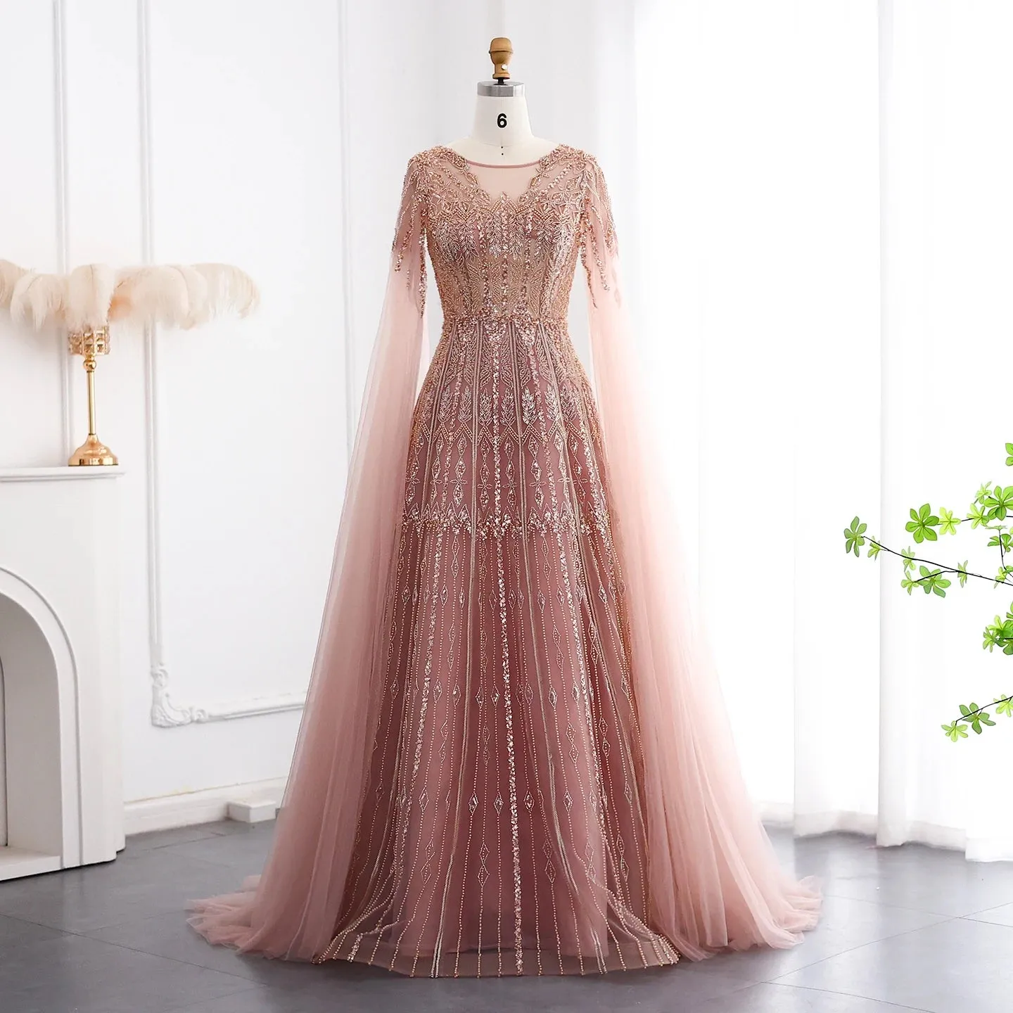 HELEN Luxury Evening Dress with Cape Sleeves