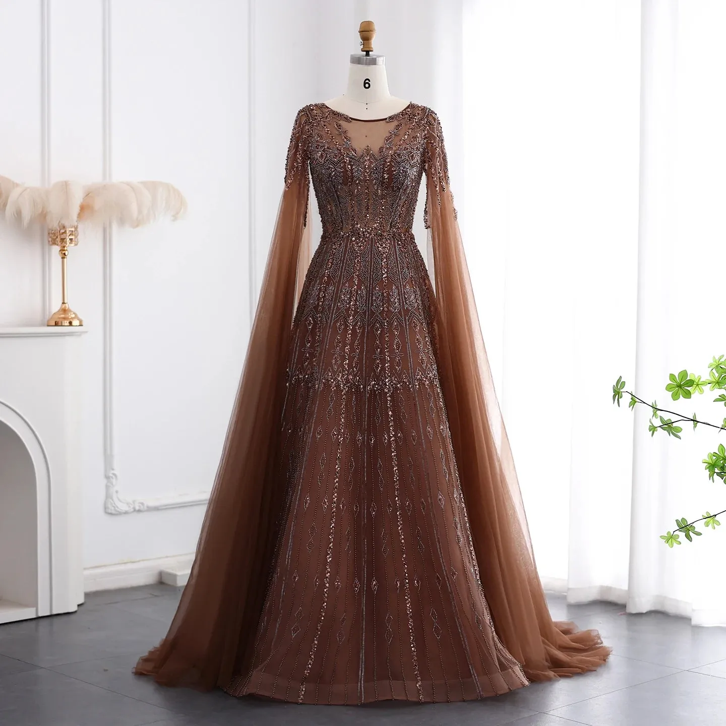 HELEN Luxury Evening Dress with Cape Sleeves