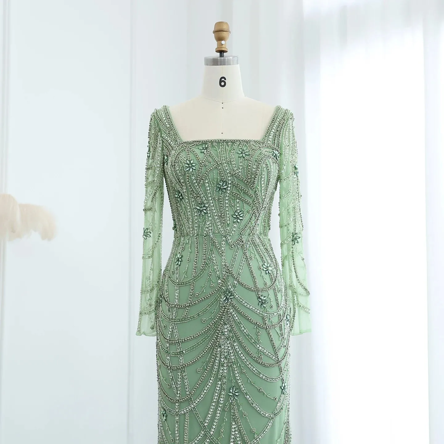 HELEN Luxury Long Sleeves Beaded Evening Dress